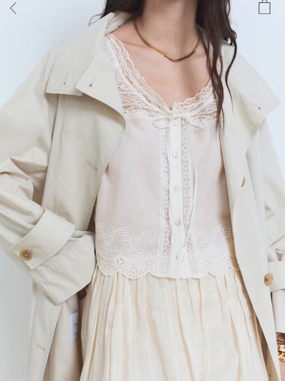 Mango NWT Cotton Lace Eyelet Scallop Delicate Cream Button Front Blouse Doen - Picture 4 of 12
